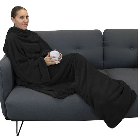 Couverture Polaire Plaid Intégral Avec Manches Et Poche - Taille Enfant Ou Adulte Jusqu'à 1,65m - Noir - Vivezen - Noir 4 Couverture Polaire Plaid Intégral Avec Manches Et Poche - Taille Enfant Ou Adulte Jusqu'à 1,65m - Noir - Vivezen - Noir – Image 2