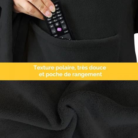 Couverture Polaire Plaid Intégral Avec Manches Et Poche - Taille Enfant Ou Adulte Jusqu'à 1,65m - Noir - Vivezen - Noir 6 Couverture Polaire Plaid Intégral Avec Manches Et Poche - Taille Enfant Ou Adulte Jusqu'à 1,65m - Noir - Vivezen - Noir – Image 4