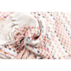 RIDEAUDISCOUNT Plaid, Fouta, Jeté De Lit 100% Coton 120 X 160 Cm Tissé Effet Lin Blanc Multicolore - Multicolore -Plaid et couverture Soldes 10638526 2