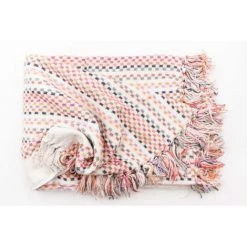 RIDEAUDISCOUNT Plaid, Fouta, Jeté De Lit 100% Coton 120 X 160 Cm Tissé Effet Lin Blanc Multicolore - Multicolore -Plaid et couverture Soldes 10638526 5