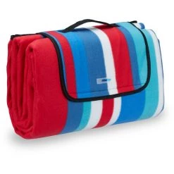 Relaxdays Couverture De Pique-nique Picnic Plaid Imperméable 200x200 Cm Poignée Isolation, Bleu-rouge