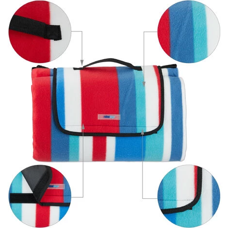 Relaxdays Couverture De Pique-nique Picnic Plaid Imperméable 200x200 Cm Poignée Isolation, Bleu-rouge 6 Relaxdays Couverture De Pique-nique Picnic Plaid Imperméable 200x200 Cm Poignée Isolation, Bleu-rouge – Image 4