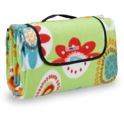 Relaxdays Couverture Pique-nique Picnic Plaid Imperméable Fleurs 200x200 Cm Poignée Isolation Tapis, Vert Clair