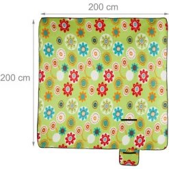Relaxdays Couverture Pique-nique Picnic Plaid Imperméable Fleurs 200x200 Cm Poignée Isolation Tapis, Vert Clair -Plaid et couverture Soldes 11944126 5