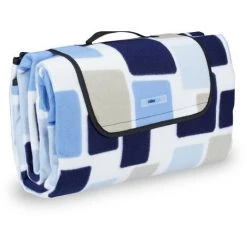 Relaxdays Couverture Pique-nique XXL, 200x200 Cm, Isolé, Imperméable, Plaid De Plage, Pliable Avec Poignée, Bleu-Beige
