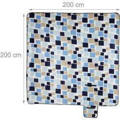 Relaxdays Couverture Pique-nique XXL, 200x200 Cm, Isolé, Imperméable, Plaid De Plage, Pliable Avec Poignée, Bleu-Beige -Plaid et couverture Soldes 11944130 5