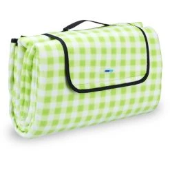Relaxdays Couverture Pique-nique Picnic Plaid Imperméable 200x200 Cm Poignée Isolation Tapis, Vert-blanc