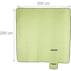 Relaxdays Couverture Pique-nique Picnic Plaid Imperméable 200x200 Cm Poignée Isolation Tapis, Vert-blanc -Plaid et couverture Soldes 11944132 5