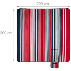 Relaxdays Couverture Pique-nique Picnic Plaid Imperméable 200x200 Cm Poignée Isolation Tapis, Rouge-bleu -Plaid et couverture Soldes 11944134 5