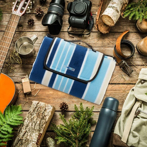 Relaxdays Couverture Pique-nique XXL, 200x200 Cm, Plaid En Polaire, Isolé, Imperméable, Avec Poignée, Bleu-blanc 6 Relaxdays Couverture Pique-nique XXL, 200x200 Cm, Plaid En Polaire, Isolé, Imperméable, Avec Poignée, Bleu-blanc – Image 4