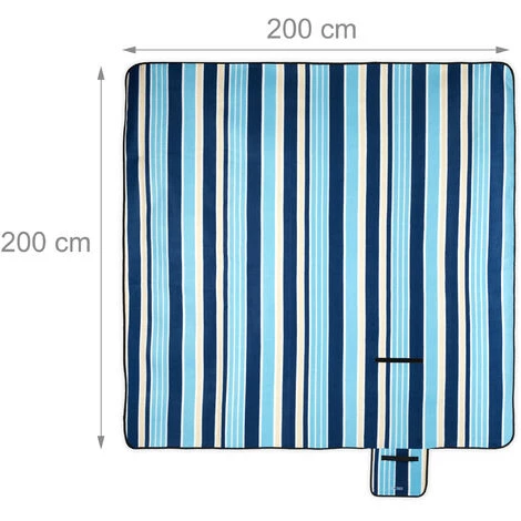 Relaxdays Couverture Pique-nique XXL, 200x200 Cm, Plaid En Polaire, Isolé, Imperméable, Avec Poignée, Bleu-blanc 7 Relaxdays Couverture Pique-nique XXL, 200x200 Cm, Plaid En Polaire, Isolé, Imperméable, Avec Poignée, Bleu-blanc – Image 5