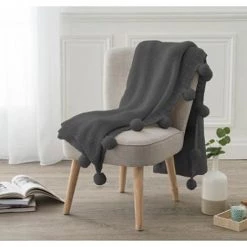 Plaid En Acrylique Coloris Gris Foncé - Dim : L 150 X L 125 Cm - PEGANE -