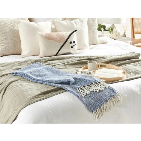 BELIANI Couverture En Coton Bleu 160x130cm - Bleu 4 BELIANI Couverture En Coton Bleu 160x130cm - Bleu – Image 2