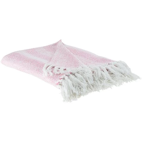 BELIANI Couverture En Coton Rose 160x130cm - Rose 3 BELIANI Couverture En Coton Rose 160x130cm - Rose