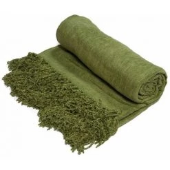 THEDECOFACTORY BANGALORE - Plaid à Franges En Viscose Vert 130x150 - Vert