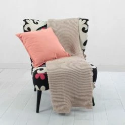 THEDECOFACTORY TRICOT - <p>Plaid En Maille Effet Tricot Beige 130x160 - Beige -Plaid et couverture Soldes 13247378 3