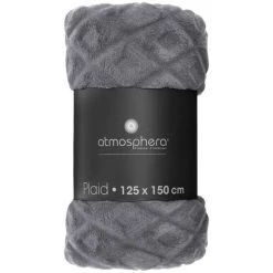 Atmosphera - Plaid Gris Motif Losange En Relief 125 X 150 Cm - Gris Foncé -Plaid et couverture Soldes 13411567 2