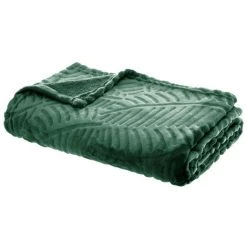 Atmosphera - Plaid Vert Motif Feuille En Relief 125 X 150 Cm - Vert Sapin