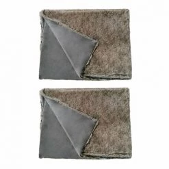 MEUBLETMOI Lot 2 Plaids Fausse Fourrure - VICTOR - Marron