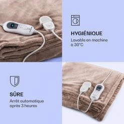 Klarstein Dr. Watson XXL Couverture électrique 3 Niveaux De Puissance Lavable 200x180cm Micro-peluche -Plaid et couverture Soldes 14753020 3