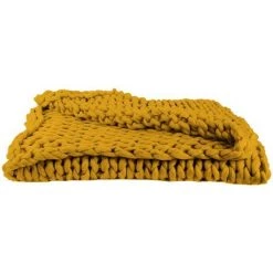 THE HOME DECO FACTORY Plaid Grosses Mailles Chunky 120 X 150 Cm Jaune -Plaid et couverture Soldes 15622852 4