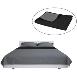 ASUPERMALL Couvre-lit A Double Face Matelasse 170 X 210 Cm Gris Et Noir -Plaid et couverture Soldes 16673422 4