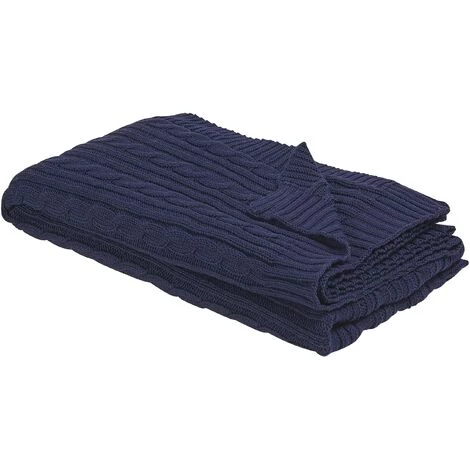 BELIANI Couverture En Coton Bleu 180x110cm - Bleu 3 BELIANI Couverture En Coton Bleu 180x110cm - Bleu