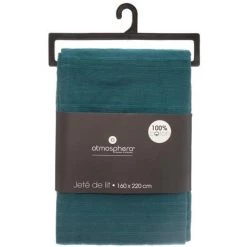 Atmosphera - Jeté De Lit 100% Coton Coloris Canard 160 X 220 Cm - Bleu Canard -Plaid et couverture Soldes 17409720 2