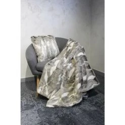 MEUBLETMOI Plaid Fausse Fourrure Blanc Et Marron - Aspen - Marron -Plaid et couverture Soldes 17678872 3