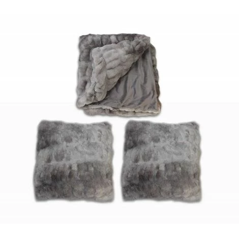 MEUBLETMOI Lot Plaid + 2 Coussins Gris - Calinou - Gris 3 MEUBLETMOI Lot Plaid + 2 Coussins Gris - Calinou - Gris