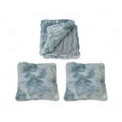 MEUBLETMOI Lot Plaid + 2 Coussins Nuances De Bleu, Gris, Vert,- Calinou - Bleu