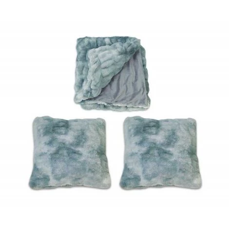 MEUBLETMOI Lot Plaid + 2 Coussins Nuances De Bleu, Gris, Vert,- Calinou - Bleu 3 MEUBLETMOI Lot Plaid + 2 Coussins Nuances De Bleu, Gris, Vert,- Calinou - Bleu