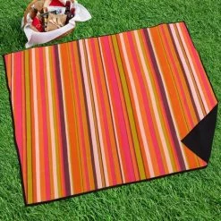 PrimeMatik - Couverture De Pique-nique 150 X 130 Cm Rayures Larges Multicolores -Plaid et couverture Soldes 18214263 3