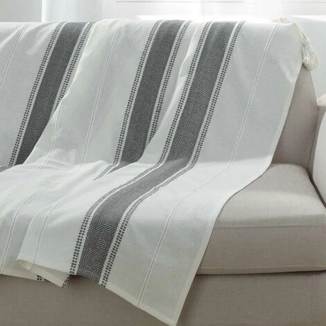 DOUCEUR D'INTÉRIEUR Plaid à Pompons 125x150 Cm Coton Indira Anthracite - Gris 4 DOUCEUR D'INTÉRIEUR Plaid à Pompons 125x150 Cm Coton Indira Anthracite - Gris – Image 2