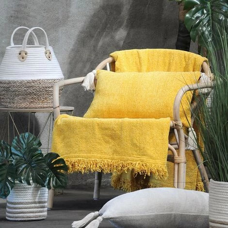 LOVELY CASA Plaid 125x150 Cm Chila Moutarde - Jaune 4 LOVELY CASA Plaid 125x150 Cm Chila Moutarde - Jaune – Image 2