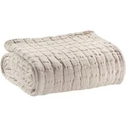 MILIBOO Plaid En Coton Texturé Couleur Lin 130 X 200 Cm WAFLE