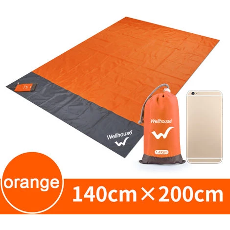 WELLHOUSE Couverture De Plage Etanche, Tapis De Pique-Nique Exterieur, Orange, M 6 WELLHOUSE Couverture De Plage Etanche, Tapis De Pique-Nique Exterieur, Orange, M – Image 4