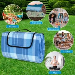 Detex Plaid - Couverture De Pique-nique Pliable Avec Poignée - Pratique - Compact - Imperméable - Thermo-isolant - Couleur Au Choix 195x150cm. Bleu -Plaid et couverture Soldes 18473297 2