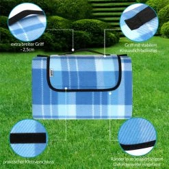 Detex Plaid - Couverture De Pique-nique Pliable Avec Poignée - Pratique - Compact - Imperméable - Thermo-isolant - Couleur Au Choix 195x150cm. Bleu -Plaid et couverture Soldes 18473297 4