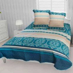 SOLEIL D'OCRE Couvre-lit Anna 240x220 Cm 2 Taies D'oreillers - Bleu