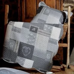 LOVELY CASA Boutis 220x240 Avec 2 Taies Et Sac Arkansas Gris - Gris -Plaid et couverture Soldes 22775210 2