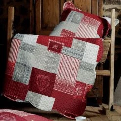 LOVELY CASA Boutis 240x260 Avec 2 Taies Et Sac Arkansas Rouge - Rouge -Plaid et couverture Soldes 22775213 2