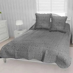 SOLEIL D'OCRE Couvre-lit Arabesque 260x240 Cm 2 Taies D'oreillers - Gris -Plaid et couverture Soldes 22784772 2