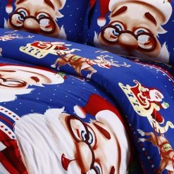 ASUPERMALL 4Pcs Fibre De Polyester 3D Cartoon Imprime Joyeux Noel Cadeau Pere Noel Poche Profonde Literie Linge De Lit Couverture Drap De Lit 2 Taies, Bleu Noel King Size -Plaid et couverture Soldes 23396025 2