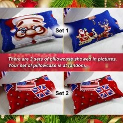 ASUPERMALL 4Pcs Fibre De Polyester 3D Cartoon Imprime Joyeux Noel Cadeau Pere Noel Poche Profonde Literie Linge De Lit Couverture Drap De Lit 2 Taies, Bleu Noel King Size -Plaid et couverture Soldes 23396025 3