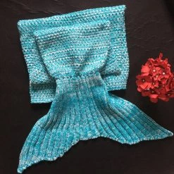 ASUPERMALL Sirene Queue Couverture Pour Bebe Et Lady Douce Main Sac De Couchage Couverture Tricotee Fishtail Cadeau De Noel, 90 * 50Cm, Bleu Clair -Plaid et couverture Soldes 23396352 5