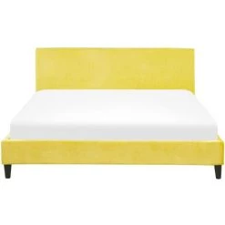 BELIANI Revêtement En Velours Jaune Pour Cadre De Lit 160 X 200 Cm - Jaune -Plaid et couverture Soldes 23567799 5