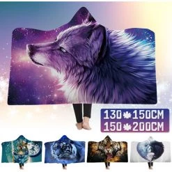 MANTA Couverture D'hiver En Flanelle Haute En Peluche Portable à Capuche 2 Couches 130 * 150 Loup Violet D (130 X 150) -Plaid et couverture Soldes 23576568 2