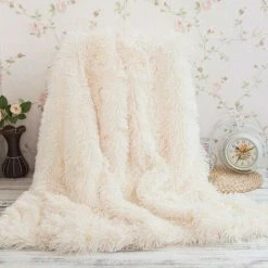 MANTA Grand Lit Chaud Doux Canapé Shaggy Jeter Couverture Polaire Moelleux Plaine Confortable Couvre-lit Blanc Pur 130 * 160 Cm Couverture Bébé Blanc 160x130 Cm -Plaid et couverture Soldes 23724279 5