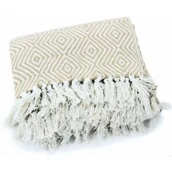 THEDECOFACTORY ESCAPADE - <p>Plaid Ethnique Motif Ikat Blanc Et Beige 125x150 - Beige -Plaid et couverture Soldes 23982766 4